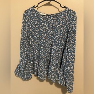 Blue Top with Cream Florals
